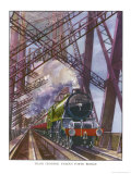 London and North Eastern Railway Train Crosses the Forth Bridge Near Edinburgh Scotland Reproduction procédé giclée par R.m. Clark