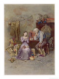 Caleb Plummer and His Blind Daughter Sit in His Workshop Where He Makes and Mends Toys reproduction procédé giclée par Frederick Barnard