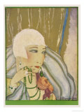 Typical Flapper with Platinum Blonde Bobbed Hair Green Eye-Shadow Rouge and Pencil Thin Eyebrows Giclee-trykk av Barjanbey