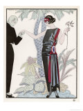 Sleeveless Slash Neck Chinese or Orientally Inspired Black Dress by Worth with Red Tassel Detail reproduction procédé giclée par Georges Barbier