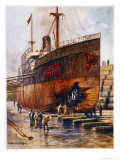 Torpedoed Steamship in Dock Giclee Print by Charles J. De Lacy