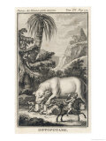 An Extraordinary Depiction of a Hippopotamus Savaging Hunters in an Exotic Landscape Giclee Print by G. Duclos