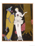 Mantle with a Yoke Voluminous Sleeves and Fur Trim and Close Fitting Hat with Aigrette Giclee Print by Georges Barbier