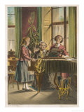Two Women and a Girl Making Music at the Piano Giclee-trykk av H. Burkner