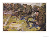 During World War One British Infantry Though Some are Wounded Advance with Fixed Bayonets Giclee Print by Cyrus Cuneo