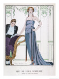 Tubular Grey Evening Gown by Worth with Any Fullness Drawn Over One Hip Giclee Print by Georges Barbier