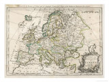 Map of Europe Lámina giclée por J. Gibson
