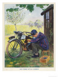 "The Finest of All Hobbies", a Boy Tinkers with His Motor Bike Giclee Print by Algernon Fovie
