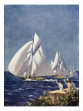 Scene at Cowes Regatta, Sailing Ships Fly Past as the Wind Fills Their Billowing White Sails Reproduction procédé giclée par T. Friedenson