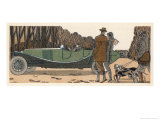 Couple in a Renault Pause to Exchange Chit-Chat with a Couple with Gun and Dogs and Gamekeeper Giclee Print by James De Coquet