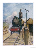 Moving Train Picks up a Sack of Mail as It Passes Through a Station Giclee Print by Allen Stewart Moving Train Picks up a Sack of Mail as It Passes Through a Station Giclee Print by Allen Stewart