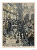 Striking Workers Battle Bourgeois Cafe Clientele in Milan Italy reproduction procédé giclée par Achille Beltrame
