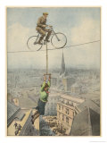 German Husband and Wife Team Perform a Dramatic Tightrope Cycling Act Giclee Print by Achille Beltrame