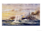 Battle of the Falkland Islands the Light Cruiser Kent Sinks the German Cruiser Nurnberg Giclee Print by Charles J. De Lacy