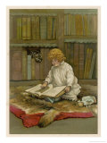 The Little Librarian a Girl Sits Giclee-trykk av Harriet M. Bennett