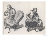 Two French Craftsmen Work on the Elaborate Upholstery on a Pair of Louis XV Style Fauteuils Giclee-trykk av Benard