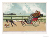 Very Small Boy Pulls a Very Large Relative Along the Esplanade of a Seaside Resort Giclee Print by Tom Browne