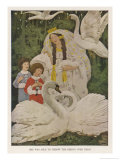 The Queen, Falsely Accused, is About to be Burned for Murder When Six Swans Return to Human Shape Giclee-trykk av Ethel Franklin Betts