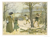 Mother and Daughter out for a Wintry Walk Pass the Woodcutters at Work Felling Trees Giclee Print by Francis Bedford Mother and Daughter out for a Wintry Walk Pass the Woodcutters at Work Felling Trees Giclee Print by Francis Bedford