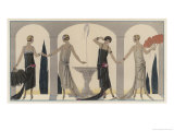 Sensually Draped Dresses with Narrow Beaded Straps Square Necklines and Detailing Over One Hip reproduction procédé giclée par Georges Barbier