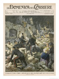 In Pouring Rain Police and Residents Rescue Victims When the Town of Ferruzzano Calbria reproduction procédé giclée par Achille Beltrame