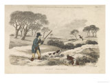 Snipe, a Hunter and His Dogs Go Snipe-Shooting in the Snow- Covered Fields reproduction procédé giclée par Ackermann 