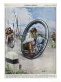 At Saint-Etienne a French Inventor Drives His Monocycle Inside the Wheel at Speeds up to 140 Km/H Lámina giclée por Rino Ferrari At Saint-Etienne a French Inventor Drives His Monocycle Inside the Wheel at Speeds up to 140 Km/H Lámina giclée por Rino Ferrari