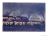 An Engine Driver's View of the Station as He Approaches It at Night, a Picture Giclee-trykk av Holland Browne