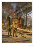 Rolling Steel in a British Steelworks Giclee Print by Charles J. De Lacy