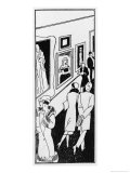 Couple Walk Purposefully Through a Gallery Room Casting a Quick Glance at the Pictures as They Pass Giclee Print by Zig Brunner
