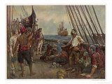 Pirate Crew Defy a Naval Warship Giclée-tryk af Bernard F. Gribble