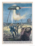 A UFO Terrorises the Local French Residents with Powerful Rays Giclee Print by Walter Molini