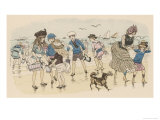 Children and Their Dog on the Beach on a Windy Day Giclee Print by MARS (Maurice Bonvoisin) 