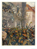 "Der Ausmarch" German Soldiers Bombarded with Flowers as They March off to the Front Giclée-Druck von Angelo Jank