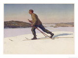 Swedish Ski-Runner at Bjorko Giclee Print by Gunnar Halstrom