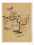 Young Woman and a White Bulldog in an Open Car Giclee Print by Cecil Aldin