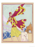 Borzoi and Its Owner Brave the Braxing Breezes of Biarritz Giclee-trykk av Roger Brard