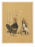 White Bulldog Looks up Enquiringly at a Rather Stern- Looking Turkey Cock Giclee Print by Cecil Aldin White Bulldog Looks up Enquiringly at a Rather Stern- Looking Turkey Cock Giclee Print by Cecil Aldin