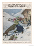 Peasants of Camporeggiano in Umbria Italy are Attacked by a Huge Wolf Giclee Print by Alfredo Ortelli
