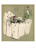White Puppy Sleeps on a Bed reproduction procédé giclée par Cecil Aldin