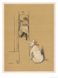 White Bulldog Guards His Master's Friend Pammy While She Changes Her Clothes Giclee Print by Cecil Aldin