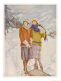Two Girls in the Snow Giclee Print by Elizabeth Earnshaw