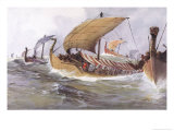 Viking Raiding Fleet Racing Across the North Sea reproduction procédé giclée par Albert Sebille