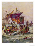 Alfred's Galleys in Battle with Vikings Giclee Print by Harry Payne