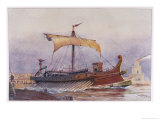 Warship of Imperial Rome is Rowed out of Harbour with Only a Light Sail Hoisted reproduction procédé giclée par Albert Sebille