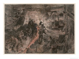 Ironworks at Birmingham, Tapping a Furnace and Running the Molten Metal into Pigs Giclée-tryk af Henri Lanos Ironworks at Birmingham, Tapping a Furnace and Running the Molten Metal into Pigs Giclée-tryk af Henri Lanos