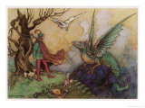 Avenant Confronts a Fearsome Dragon Giclee Print by Warwick Goble