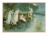 Group of Fairies Fishing in the River for Stars Giclee Print by P. Kauffmann