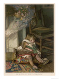 Small Girl Sleeping by the Fire with Her Dolly Dreams of the Joys of Christmas Day Giclee Print by Lizzie 