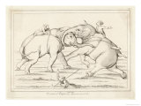 Two Elephants Fighting with Men on Their Backs Giclee Print by Lemaitre 